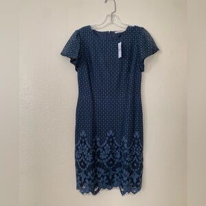 Loft Navy Blue Dress Size 0 With Lace Overlay
